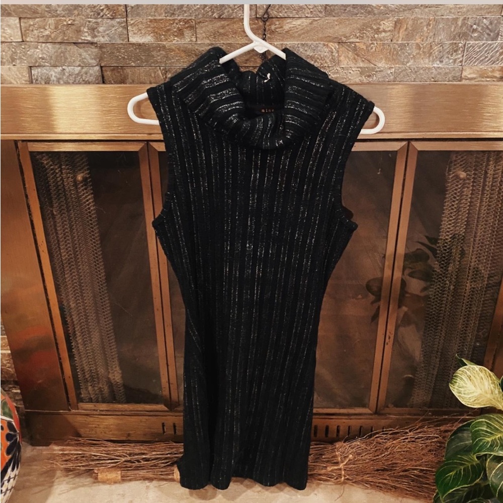Mine Black Ribbed Cowl Neck Cocktail Dress